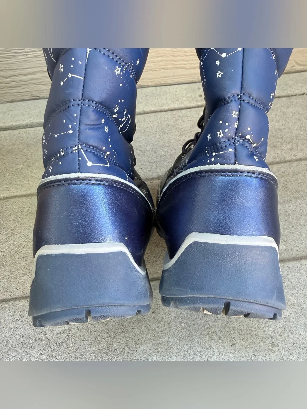 Lands End Snow Boots Girls Size 5M Navy Blue Insulated Winter Constellation Star
